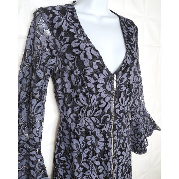New Blue Lace Dress Long Bell Sleeve Witchy Mini Party Cocktail V-Neck M 6 Venus - Picture 3 of 8